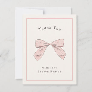 Lichtroze geruite strik elegante baby shower bedankkaart