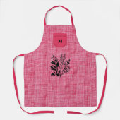 Lichtroze getextureerde stof met zwart kruidenmoti schort (Voorkant)