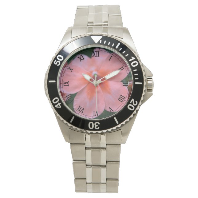 Lichtroze gewone tuinbloem horloge (Voorkant)