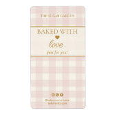 Lichtroze Gingham Gebakken Met Liefde Bakkerij Doo Etiket (Voorkant)