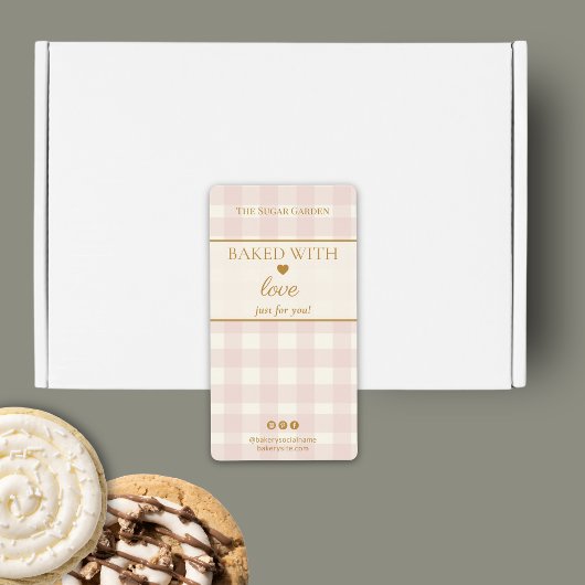 Lichtroze Gingham Gebakken Met Liefde Bakkerij Doo Etiket