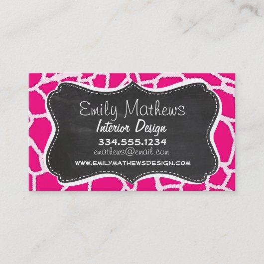 Lichtroze Giraffe Animal Print; Retro schoolbord Visitekaartje (Voorkant)