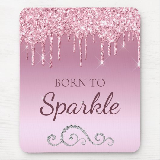 Lichtroze glam druppelende glitter geboren om te f muismat (Voorkant)