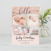 lichtroze glitter 5 grid foto baby bevallen aankondiging (Staand voorkant)