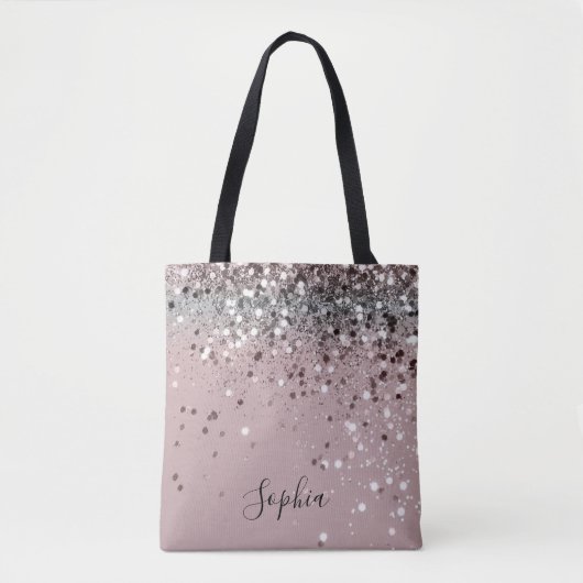 Lichtroze Glitter Girly Monogram Naam Canvas tas (Voorkant)