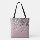 Lichtroze Glitter Girly Monogram Naam Canvas tas (Achterkant)