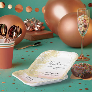 Lichtroze Glitter Gouden Splash Bruiloft Welkom Papieren Bordje