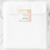 Lichtroze Glitter Gouden Splash Bruiloft Welkom Vierkante Sticker (Tas)
