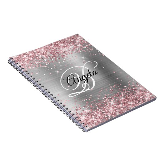 Lichtroze Glitter Metallic Silver Fancy Monogram Notitieboek (Rechterzijde)