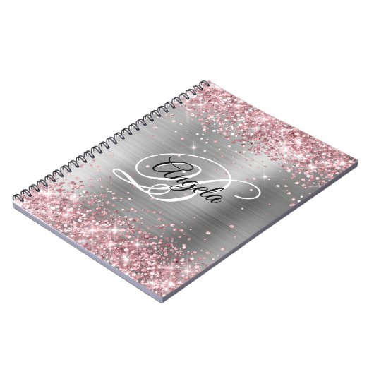 Lichtroze Glitter Metallic Silver Fancy Monogram Notitieboek (Linkerzijde)