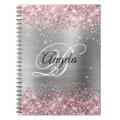 Lichtroze Glitter Metallic Silver Fancy Monogram Notitieboek (Voorkant)