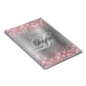 Lichtroze Glitter Metallic Zilveren Fancy Monogram Notitieboek (Rechterzijde)
