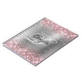 Lichtroze Glitter Metallic Zilveren Fancy Monogram Notitieboek (Linkerzijde)