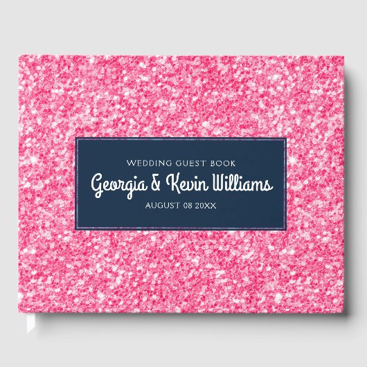 Lichtroze Glitter Print Blauw accent Gastenboek (Voorkant)