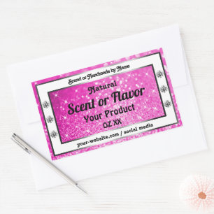 Lichtroze glitter Sparkle Stars Productlabels Rechthoekige Sticker