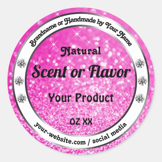 Lichtroze glitter Sparkle Stars Productlabels Ronde Sticker (Voorkant)