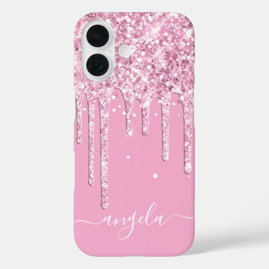 Lichtroze Glitterdruppels Glam Handtekening Case-Mate iPhone Case (Achterkant)