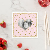 Lichtroze Gold Glitter Heart Foto gepersonaliseerd Servet (Insitu)