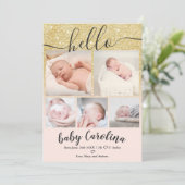 lichtroze goud 5 rasterfoto baby bevallen aankondiging (Staand voorkant)