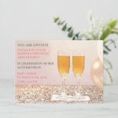 Lichtroze gouden 50ste verjaardag champagne kaart (Staand voorkant)