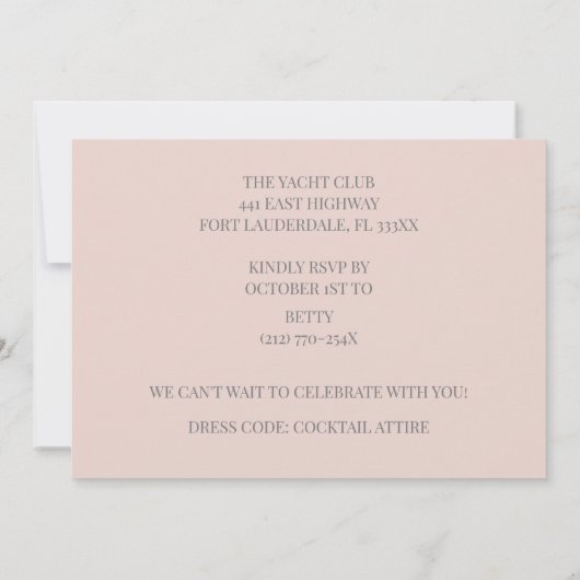 Lichtroze gouden 50ste verjaardag champagne kaart (Achterkant)