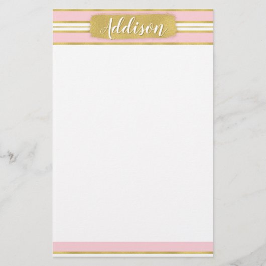 Lichtroze gouden band Patroon Aangepaste naam Briefpapier (Voorkant)