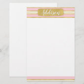 Lichtroze gouden band Patroon Aangepaste naam Briefpapier (Voorkant / Achterkant)