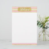 Lichtroze gouden band Patroon Aangepaste naam Briefpapier (Staand voorkant)