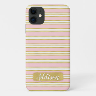Lichtroze gouden band Patroon Aangepaste naam Case-Mate iPhone Case
