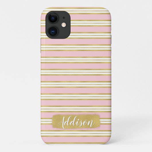 Lichtroze gouden band Patroon Aangepaste naam Case-Mate iPhone Case (Achterkant)