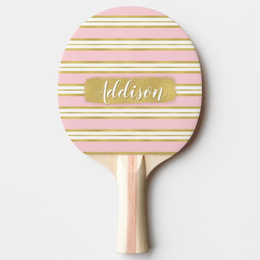Lichtroze gouden band Patroon Aangepaste naam Tafeltennisbatje (Voorkant)