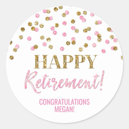 Lichtroze gouden Confetti Happy Retirement Ronde Sticker (Voorkant)
