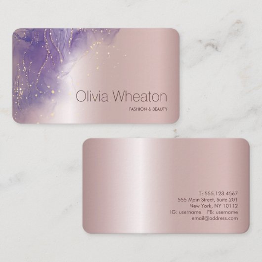 Lichtroze gouden en Paarse Sparkle Salon Stylist Visitekaartje (Voorkant / Achterkant)