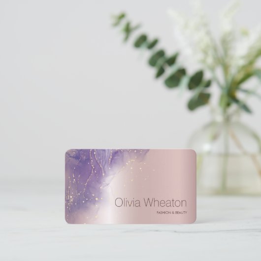 Lichtroze gouden en Paarse Sparkle Salon Stylist Visitekaartje (Staand voorkant)