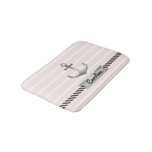 Lichtroze grijs anker gepersonaliseerd badmat (Gekanteld)