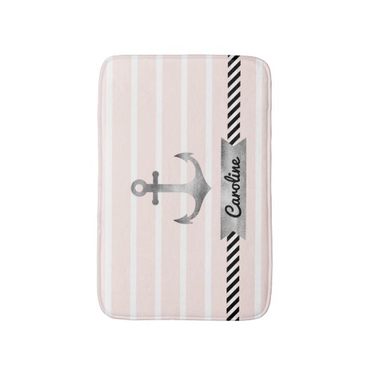 Lichtroze grijs anker gepersonaliseerd badmat (Voorkant Verticaal)