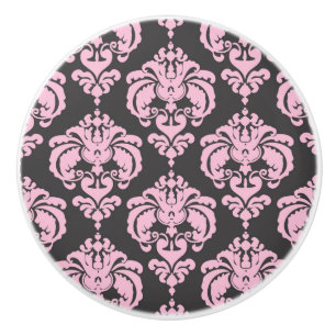 Lichtroze & Grijs Damast Elegante Chique Slaapkame Keramische Knop