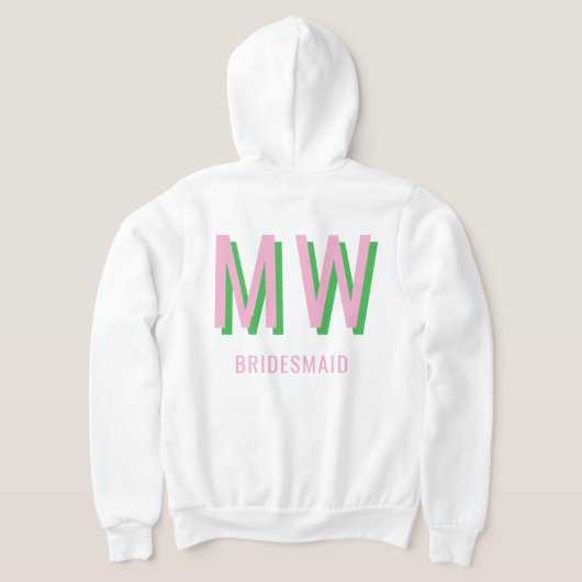 Lichtroze + groene Monogram Huwelijksfeest Zip-up Hoodie (Laag Achter)