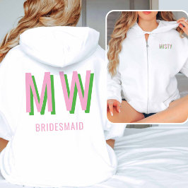 Lichtroze + groene Monogram Huwelijksfeest Zip-up Hoodie