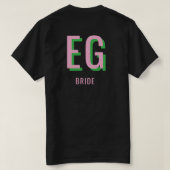 Lichtroze + groene Monogram Trouwfeest T-shirt (Design achterkant)