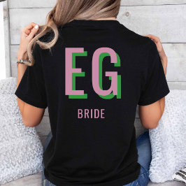 Lichtroze + groene Monogram Trouwfeest T-shirt