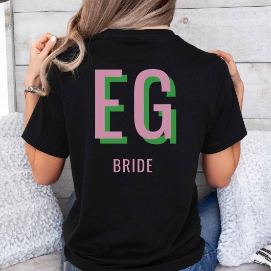 Lichtroze + groene Monogram Trouwfeest T-shirt