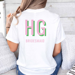 Lichtroze + groene Monogram Trouwfeest T-shirt