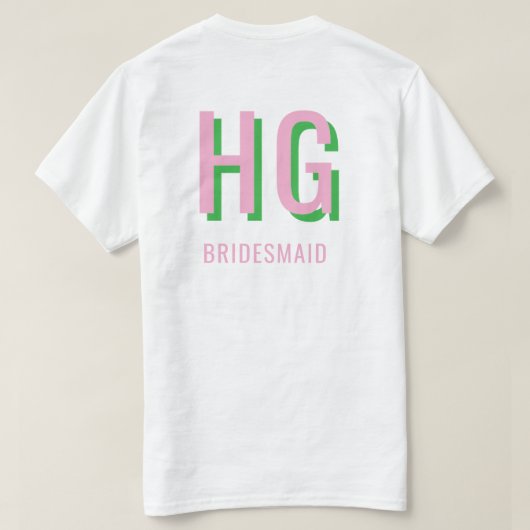 Lichtroze + groene Monogram Trouwfeest T-shirt (Design achterkant)