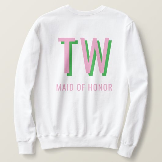 Lichtroze + groene Monogram Trouwfeest Trui (Design achterkant)