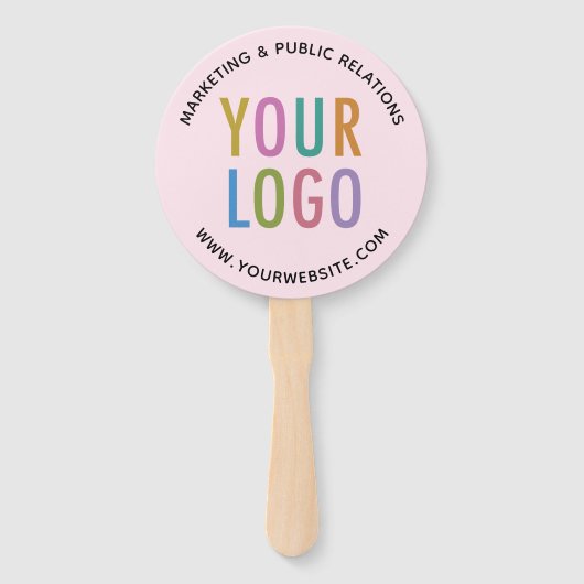 Lichtroze Hand Fans op Stick Custom Logo Round Handwaaier (Voorkant)