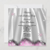 Lichtroze hoge hoogvlakken Zilver Birthday Party Kaart (Achterkant)