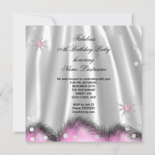 Lichtroze hoge hoogvlakken Zilver Birthday Party Kaart (Achterkant)