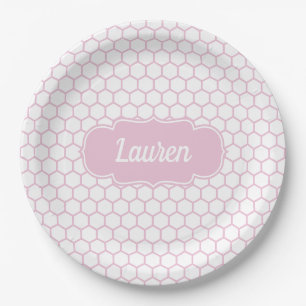Lichtroze Honeycomb Aangepast monogram Papieren Bordje
