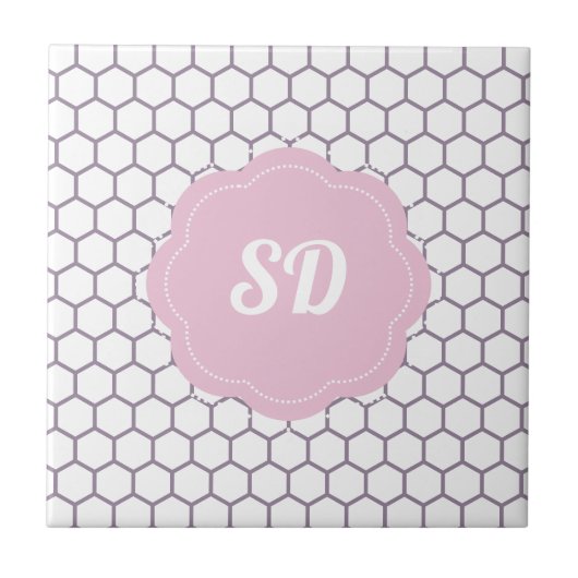 Lichtroze Honeycomb Hexagon Aangepast monogram Tegeltje (Voorkant)